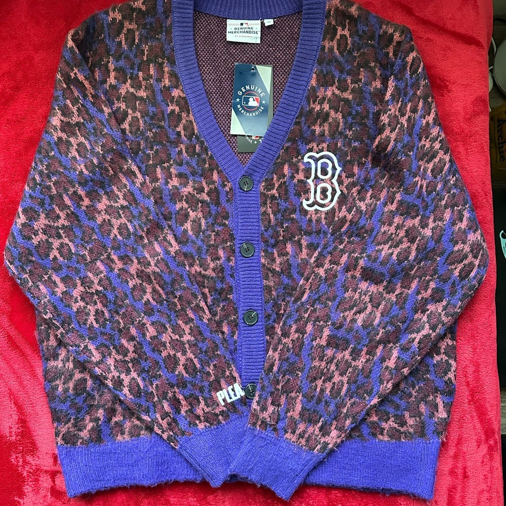 Pleasure x MLB Boston Red Sox Cheetah Print Purple and Pink Cardigan Sweater